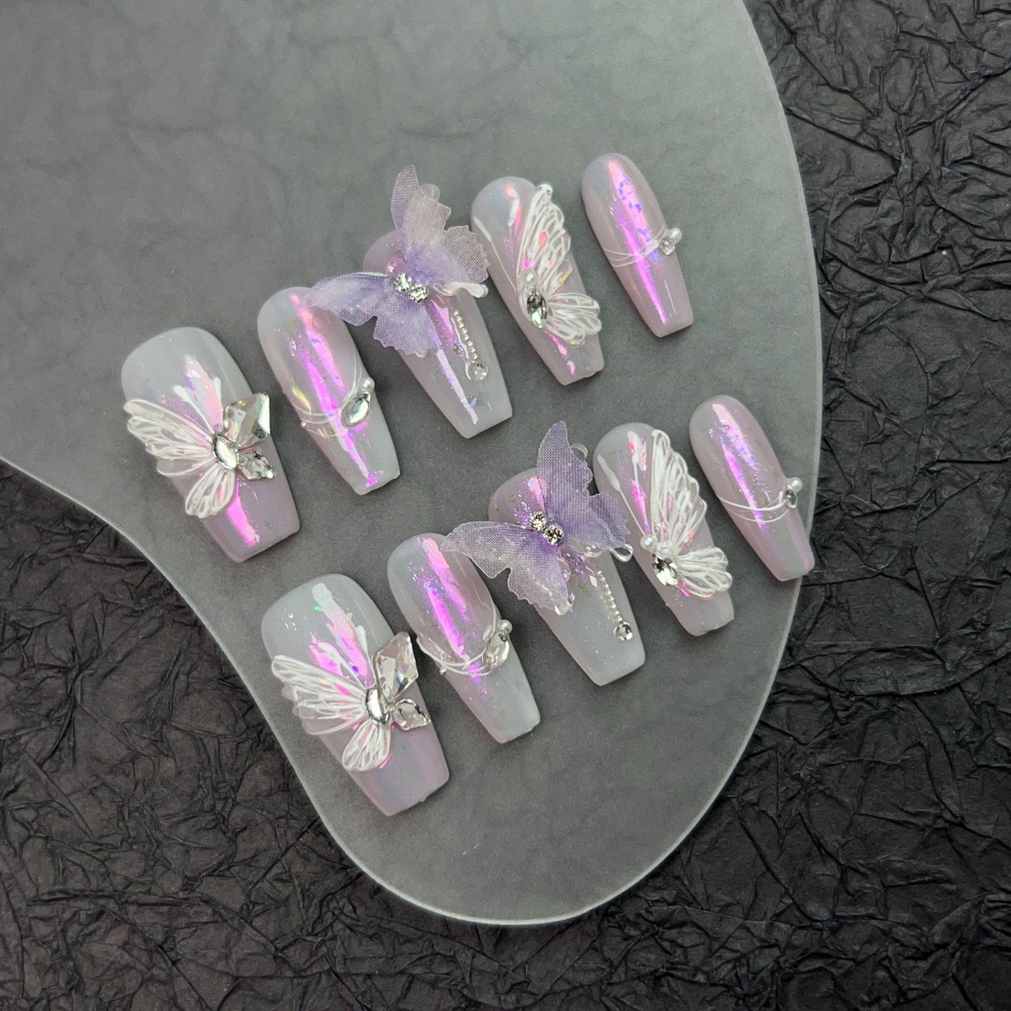 Light Purple Nails With Butterflies