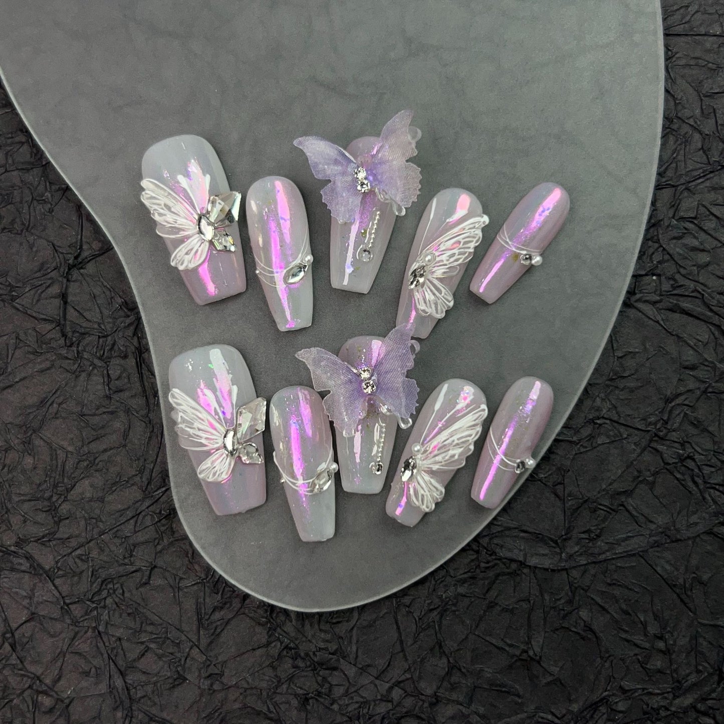 Light Purple Nails With Butterflies