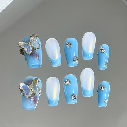 Royal Blue Nails With Butterflies