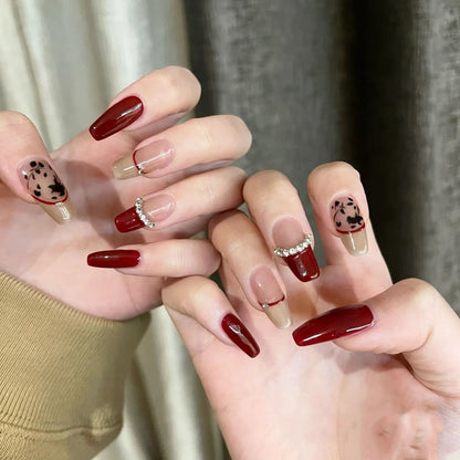 Red Nails With Gems