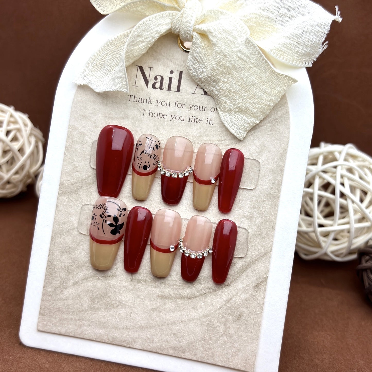 Red Nails With Gems