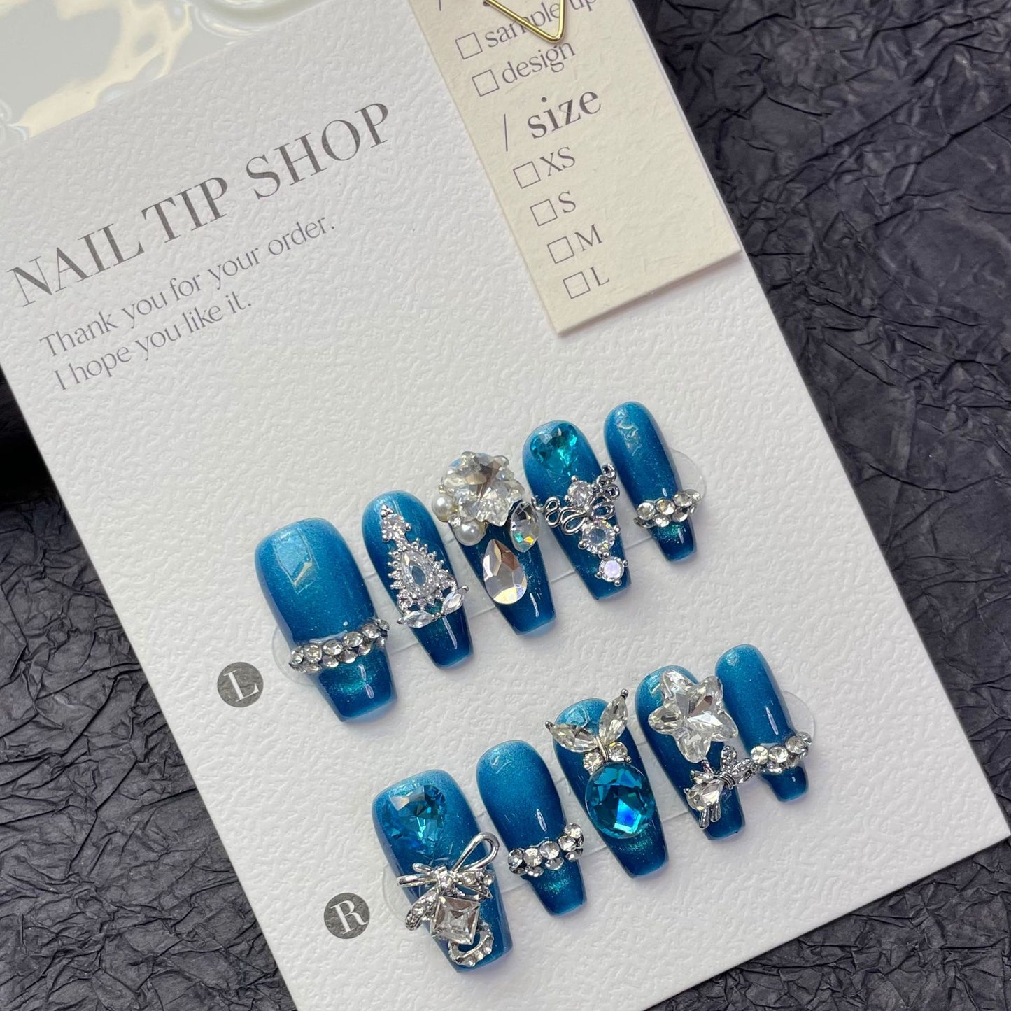 Blue Nails With Gems