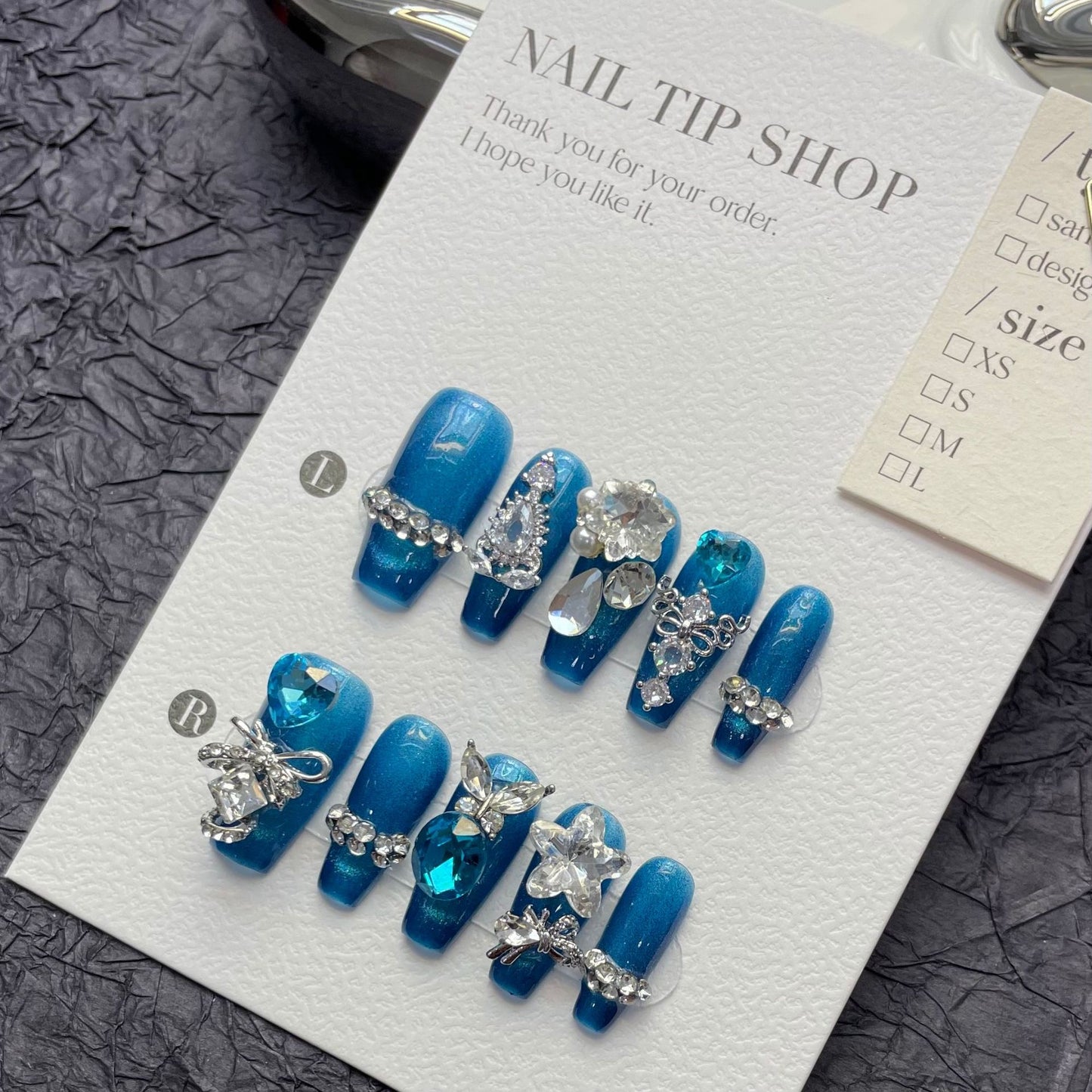 Blue Nails With Gems