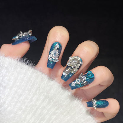 Blue Nails With Gems