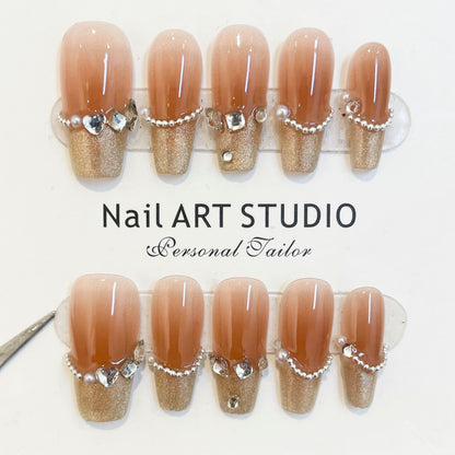 Rose Gold French Ombre Nails With Glitter