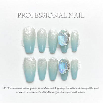 Coffin Blue Ombre Nails