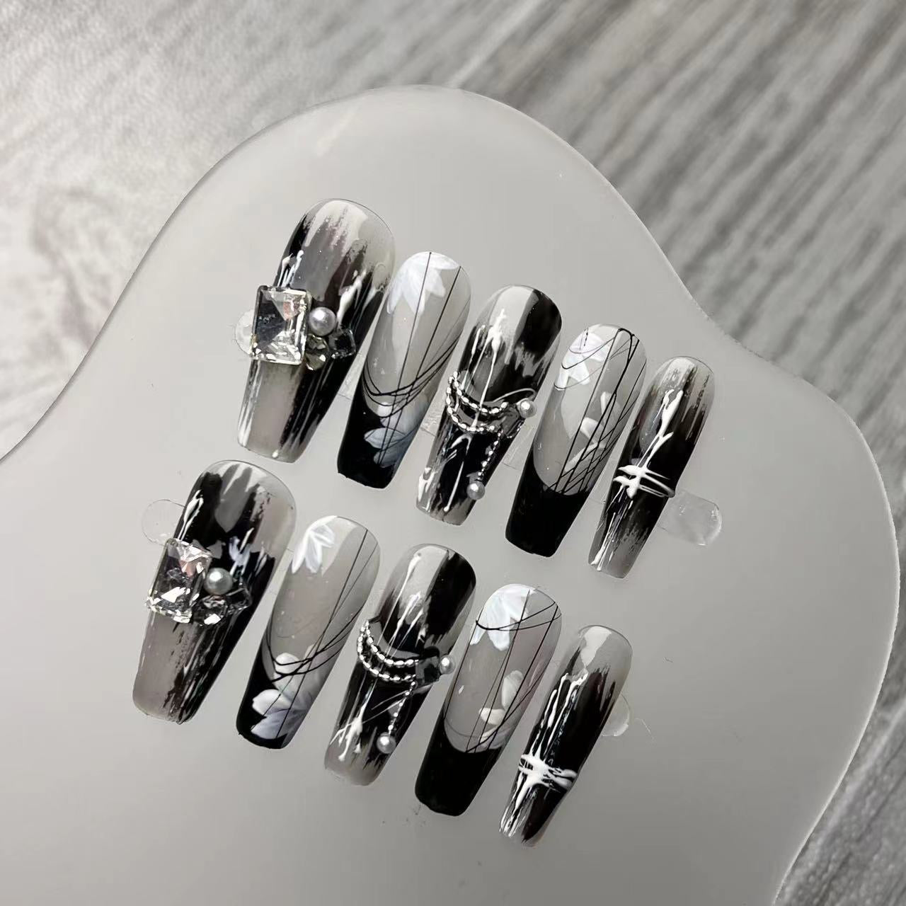 Coffin Black Ombre Nails