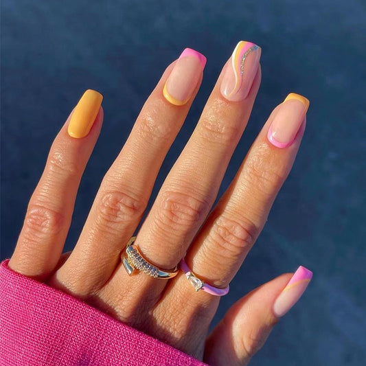 yellow and pink nails