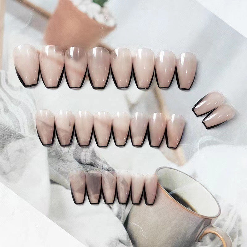 nude nails with black tips