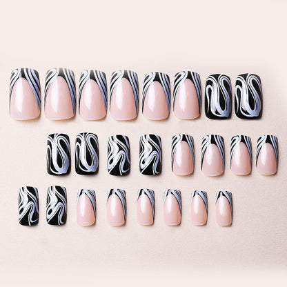 black and white swirl nails