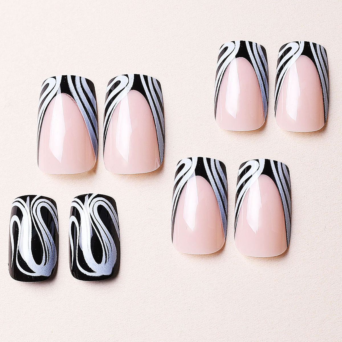 black and white swirl nails