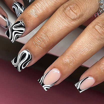 black and white swirl nails