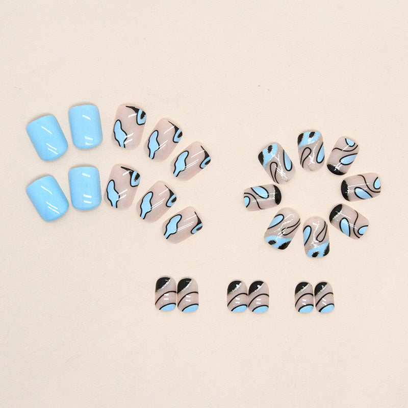 blue swirl nails short