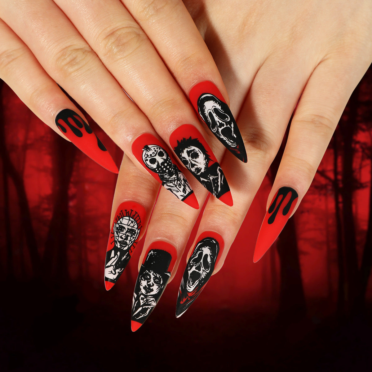 red and black halloween nails