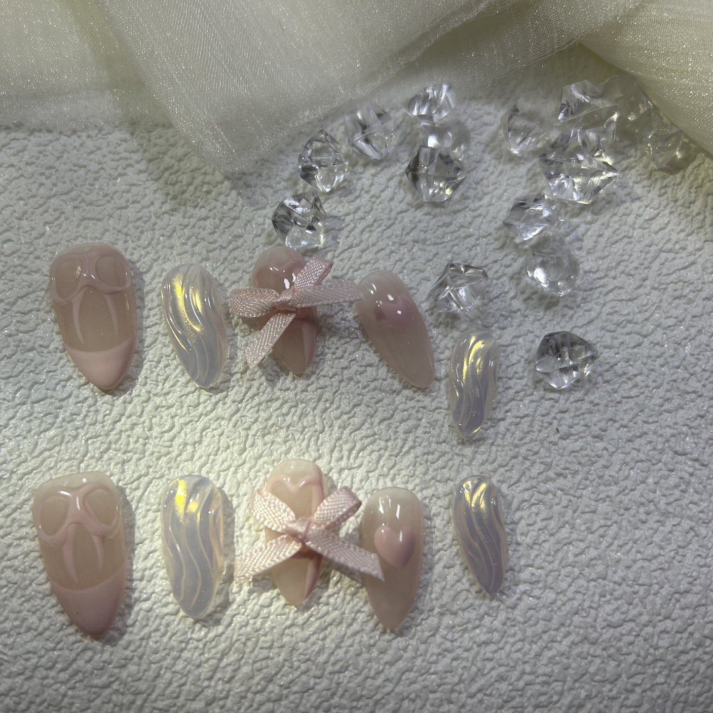 Nude Pink Almond Nails Bow Cute Designs