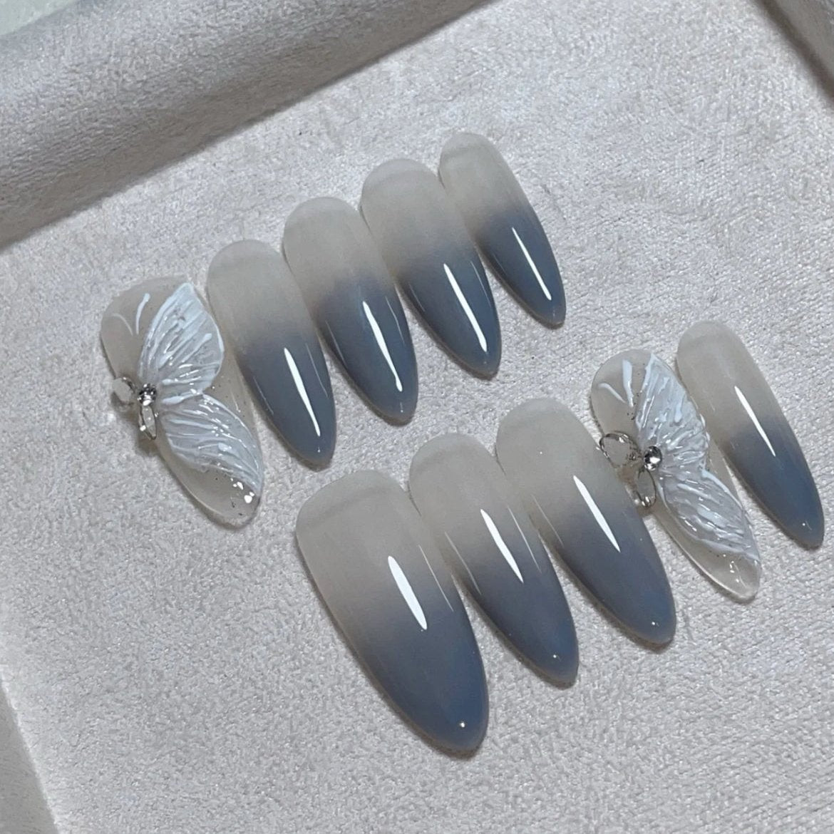 Gray Ombre Nails Butterfly Neutral Press on