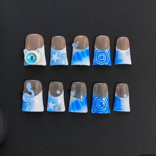 Blue Swirl Abstract Duck Nails