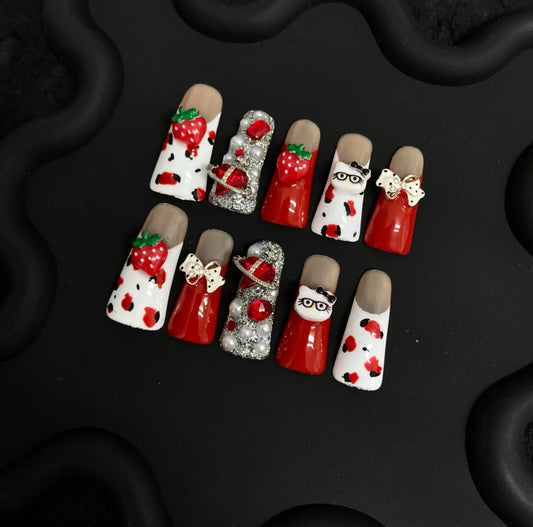 Strawberry Christmas Press on Duck Nails