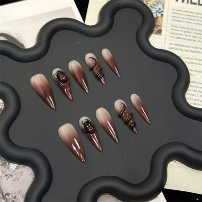 3D Bug Brown Stiletto Ombre Nails