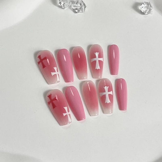 Blush Cross Coffin Ombre Nails