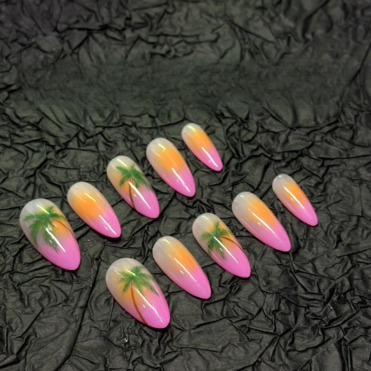 Sunset Tropical Almond Ombre Nails