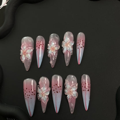 3D Orchid Pink Stiletto Ombre Nails