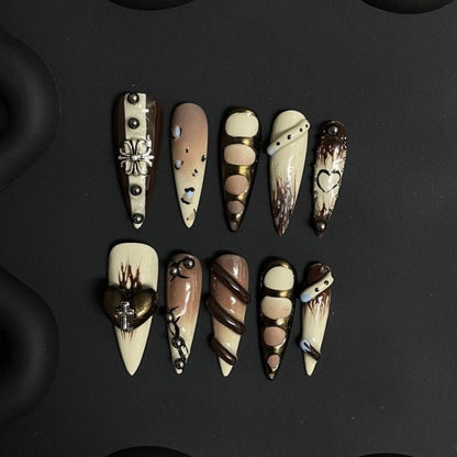 Coffee 3D Goth Stiletto Ombre Nails