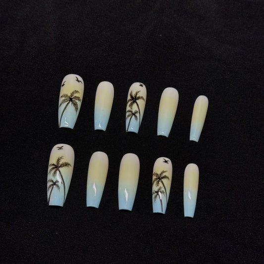 Palm Trees Coffin Ombre Nails