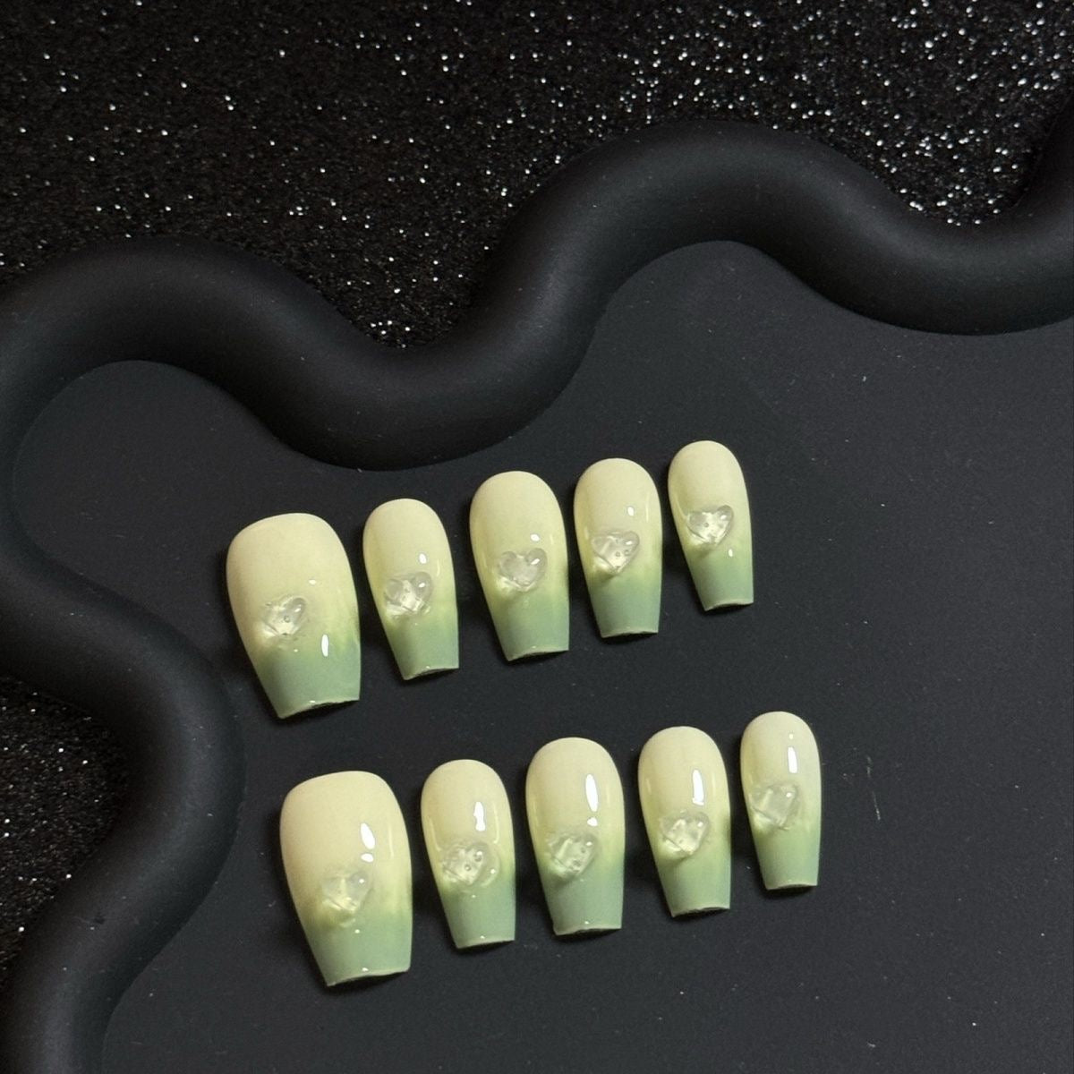 Matcha 3D Coffin Ombre Nails