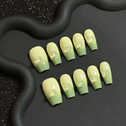 Matcha 3D Coffin Ombre Nails