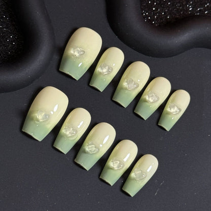 Matcha 3D Coffin Ombre Nails