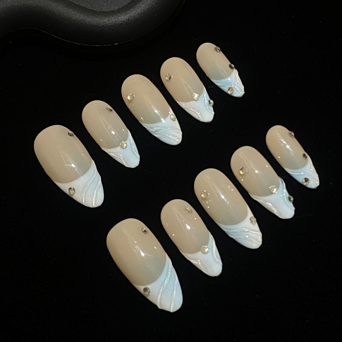 French Rhinestone Almond Ombre Nails