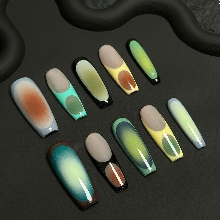 Pastel Aura Geometry Coffin Ombre Nails