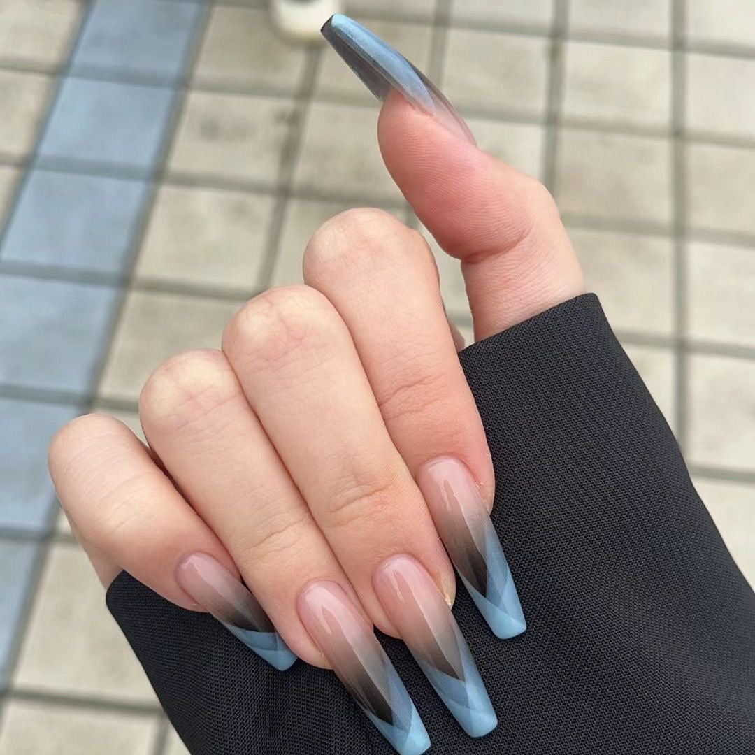 Geometric French Coffin Ombre Nails