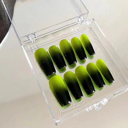 Green And Black Coffin Ombre Nails