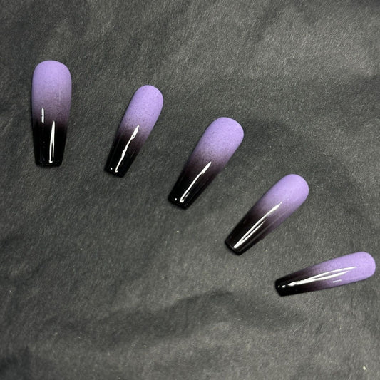 Lavender And Black Coffin Ombre Nails