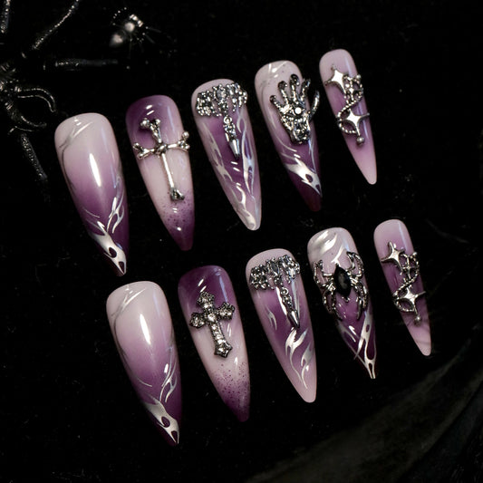 Purple Goth Stiletto Ombre Nails