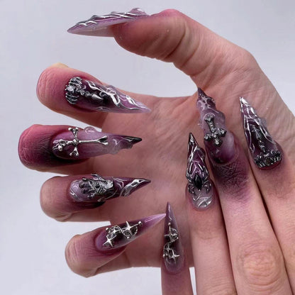 Purple Goth Stiletto Ombre Nails