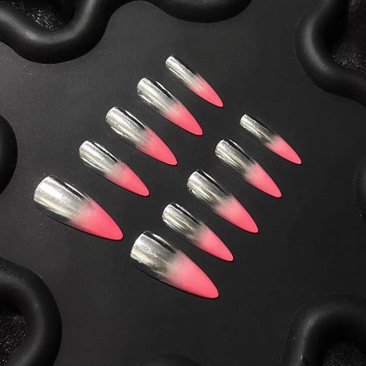 Pink and Silver Stiletto Ombre Nails