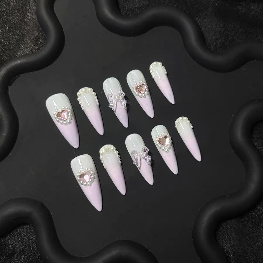 Light Pink Pearl Stiletto Ombre Nails