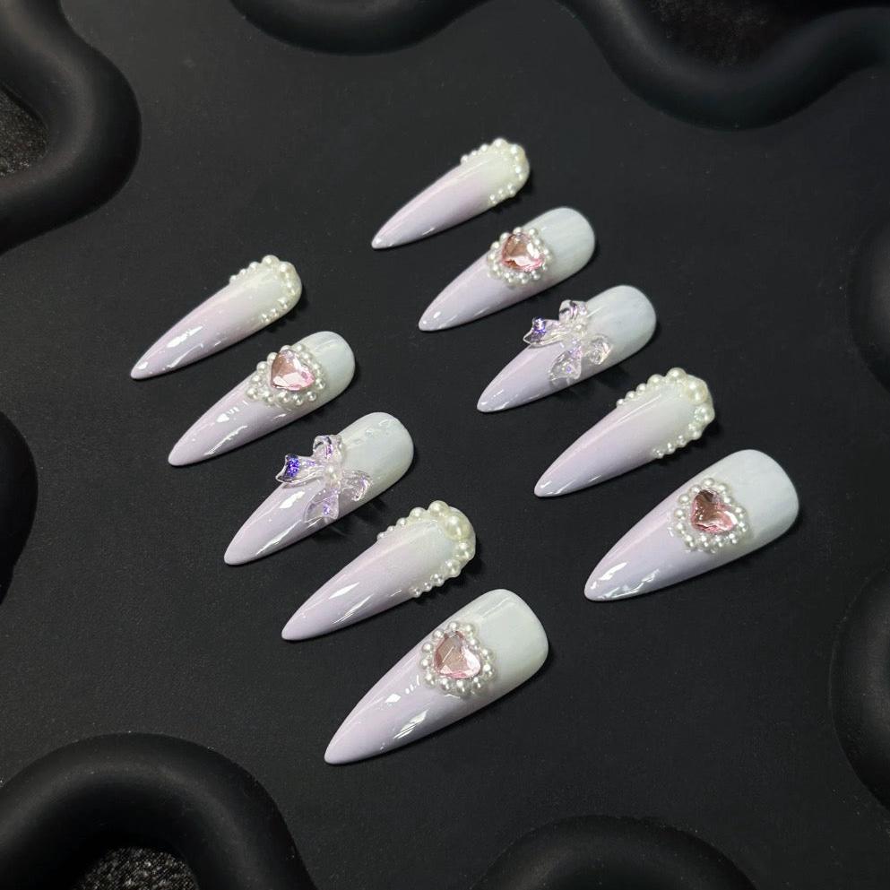 Light Pink Pearl Stiletto Ombre Nails