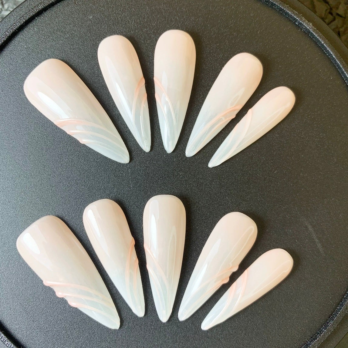 Apricot 3D Swirl Stiletto Ombre Nails