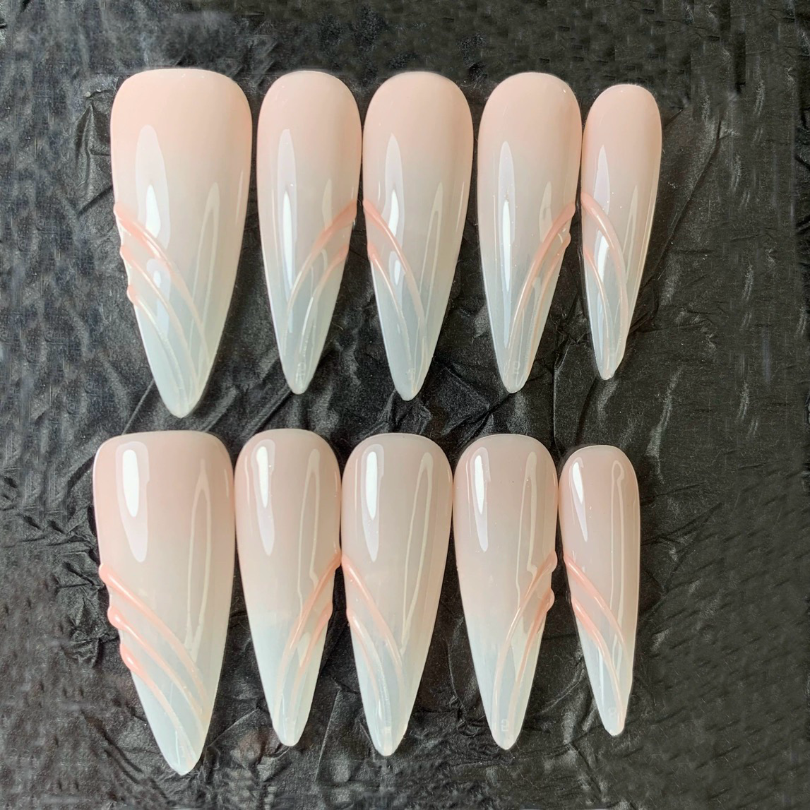 Apricot 3D Swirl Stiletto Ombre Nails