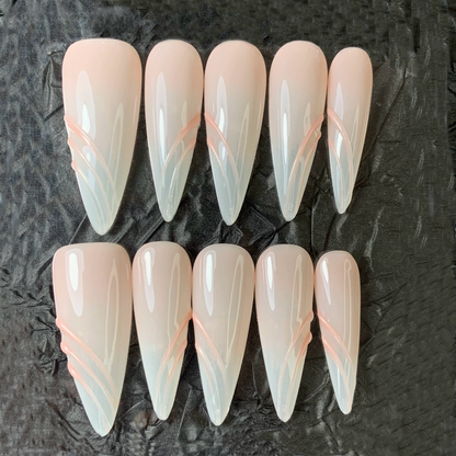 Apricot 3D Swirl Stiletto Ombre Nails