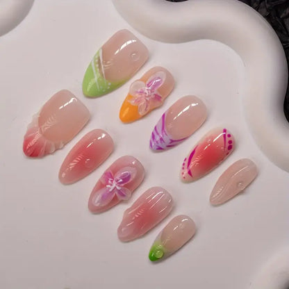 Jelly Flower Blush Almond Pink Ombre Nails