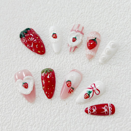 Strawberry Press on Nails Cute Birthday