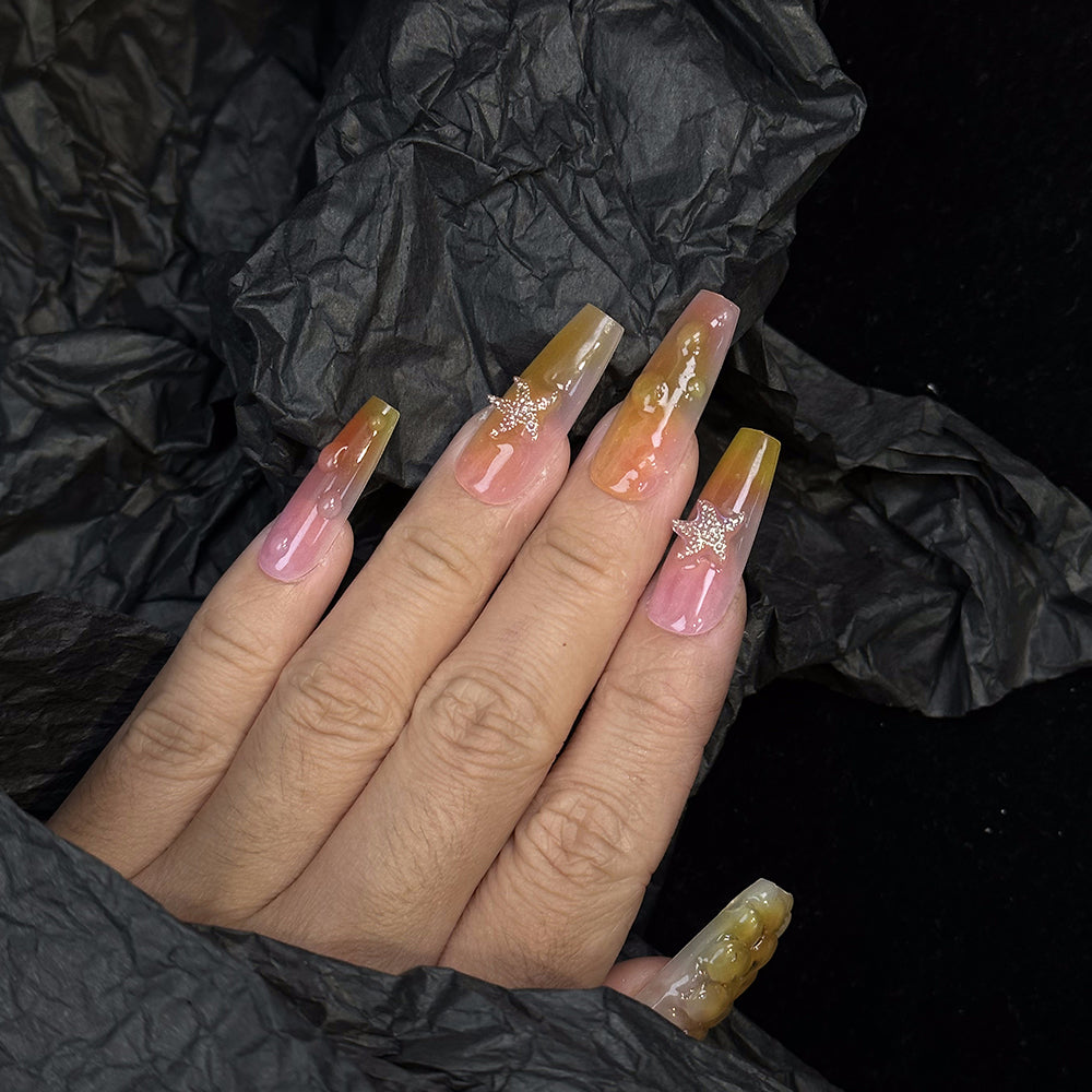 Mermaid 3D Scales Coffin Ochre Ombre Nails