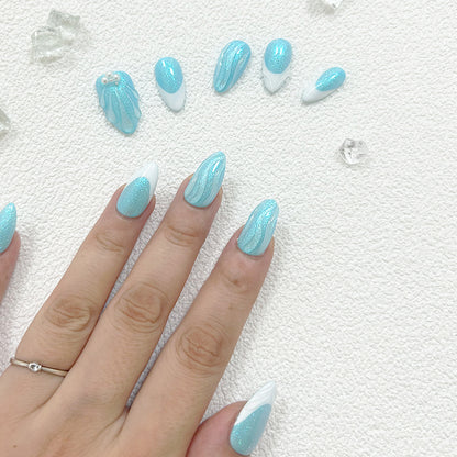 Ice Blue Nails Glitter French Ocean