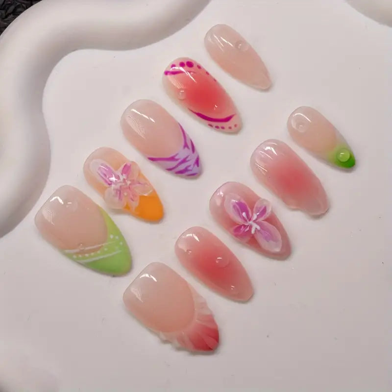 Jelly Flower Blush Almond Pink Ombre Nails