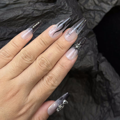 Flame 3D Goth Coffin Black Ombre Nails